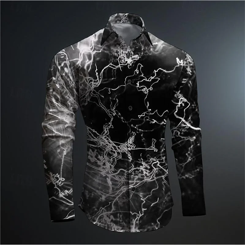 2024 Men\'s Shirt Glitzy Thunder Casual 3D printed shirt Party Street holiday upside-down long sleeve shirt