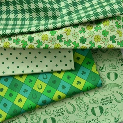 ST Patricks Day Fabric Green Four-Leaf Clover Cotton for Sewing DIY Handmade by Half Meter