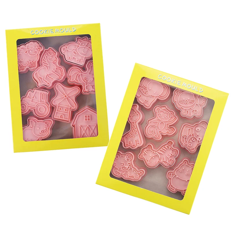 طقم قوالب بسكويت حيوانات المزرعة ، قواطع كعكة ثلاثية الأبعاد ، قالب بسكويت ، طابع كرتون ، حيوانات الغابات ، ديكورات حفلات الغابة ، 8 * *