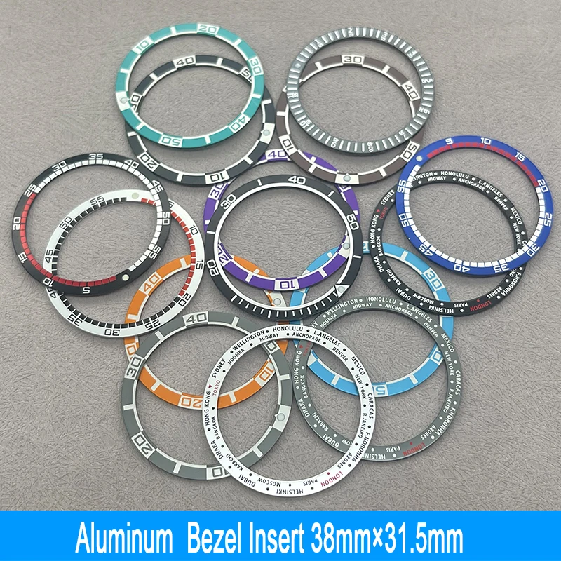 38mm*31.5mm Flat Aluminum Bezel Insert Fits Seiko SKX007 SKX009 SRPD NH35 NH36 Watch Case Mens Watch Ring Parts