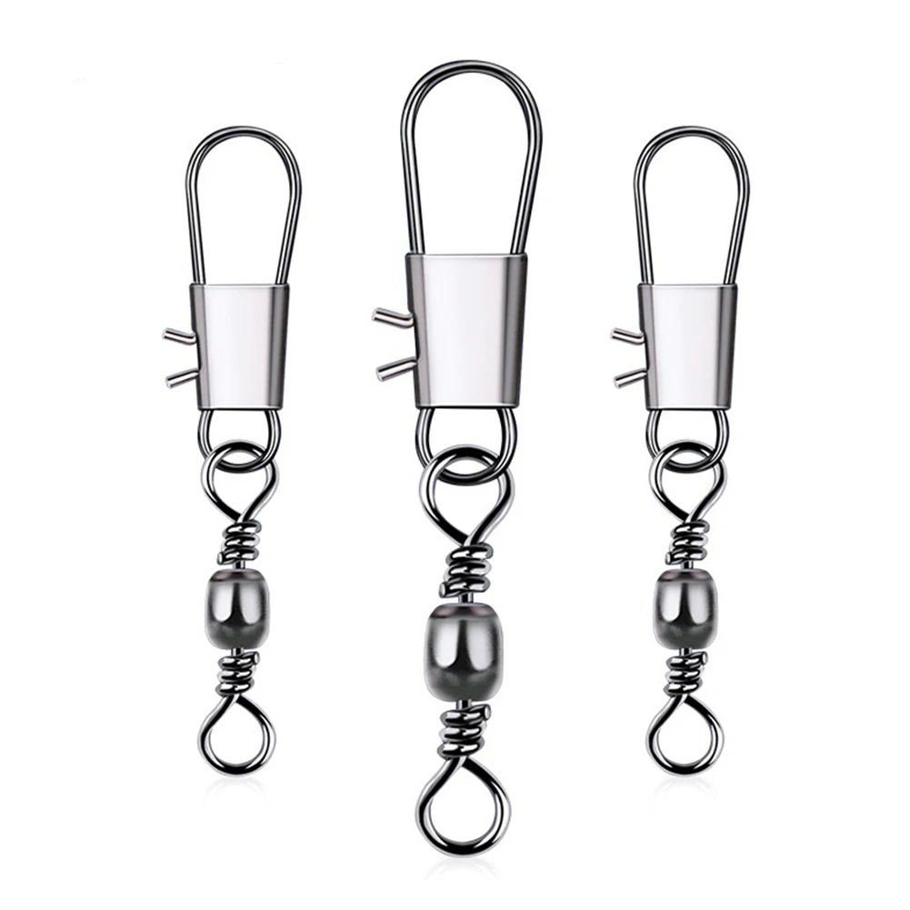 

200pcs Bearing Rolling Swivel with Interlock Snap Solid Ring Swivels Fishing Connector for Connecting Fishing Line and Lures