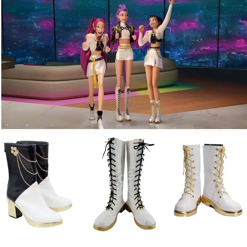 Girls KPop Demon Hunters  Black Golden Costume Shoes Rumi Zoey Mira Cosplay Boots Can Made Adult Kids Boots Shoes