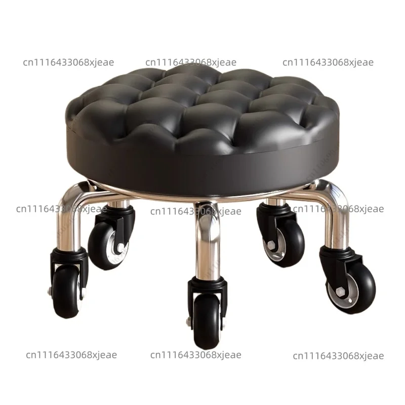 Mobile Rolling Low Stool, Round Household Stool for Foot Bath, Shoe Changing & Daily Use