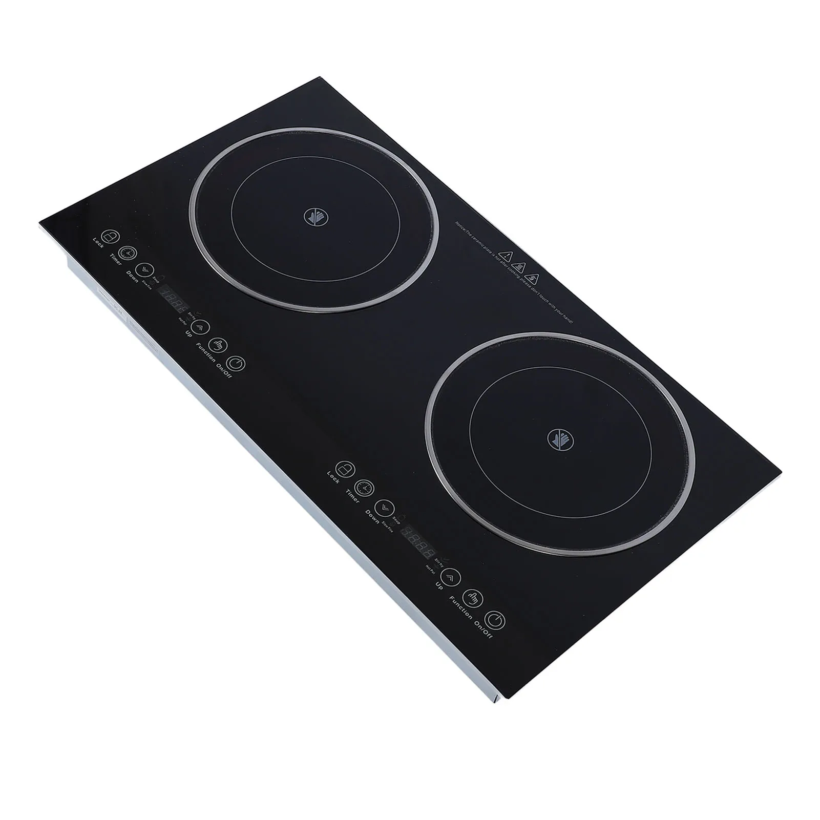 Electric Cooktop 2 Burner Ceramic Heating Countertop Built in Electric Stove Top with Touch Control Timer for Kitchen