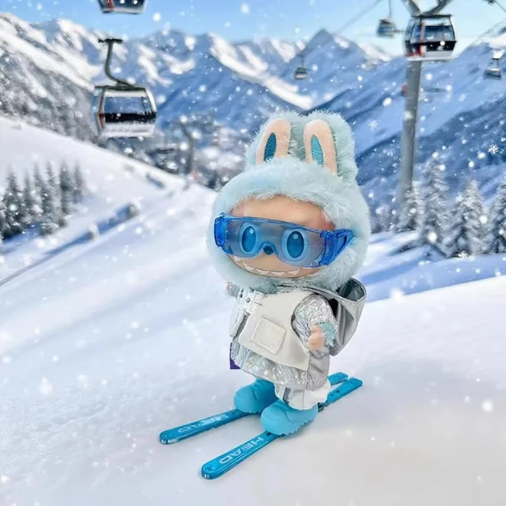 

[Без куклы] Лыжная одежда для 15-17 см Labubu, модная толстовка с капюшоном на молнии, лыжный костюм с лыжными и очками, лыжная одежда из 4 предметов