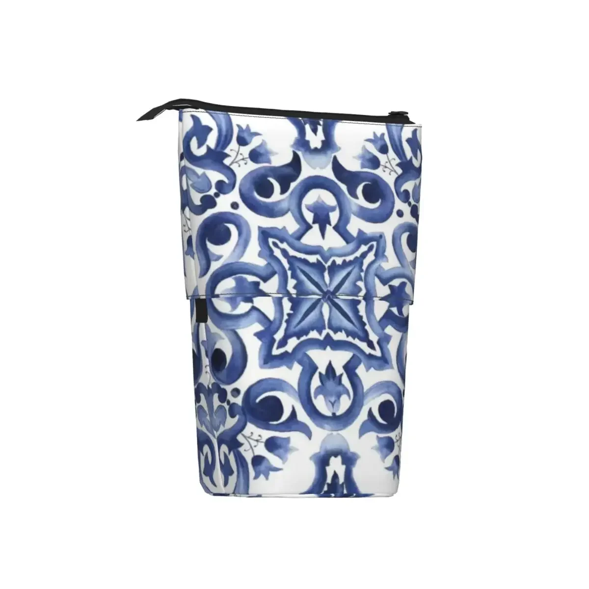 Blue Ornate Floral Mediterranean Sicilian Tile Reversible Pencil Case Pencil Pouch StoragePencil Bag for Kids Gifts