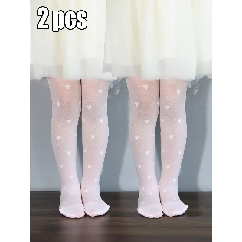 2 Pairs Baby Girls Summer Pantyhose Thin Love Heart Mesh Leggings Soft White Hosiery for Little Princess Children's Stockings