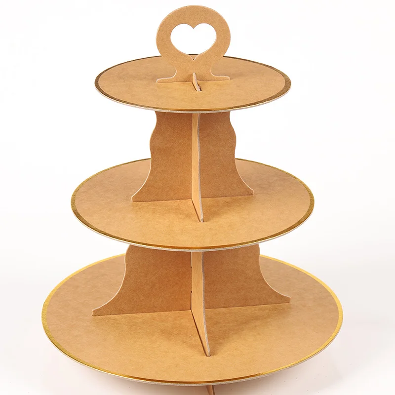 Three layers of vintage kraft paper cake stand Dessert stand Sen khaki birthday cupcake stand decoration