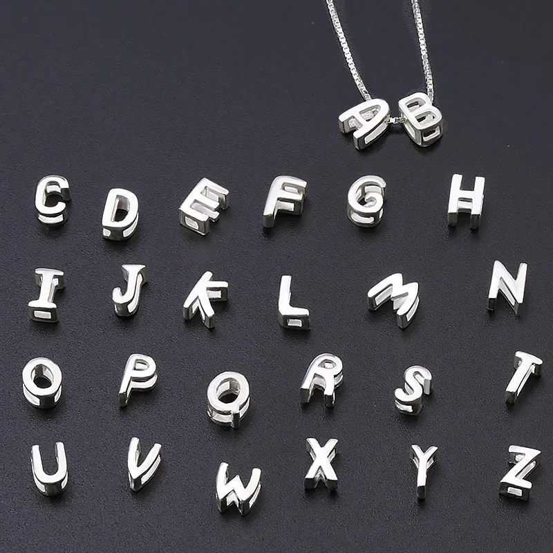 1 PZ 925 Sterling Silver Lettera Perline Pendenti E Ciondoli In Argento AZ FAI DA TE Allentato Iniziale Alfabeto Lettera Perline Misura Il Braccialetto Delle Donne Che Fanno