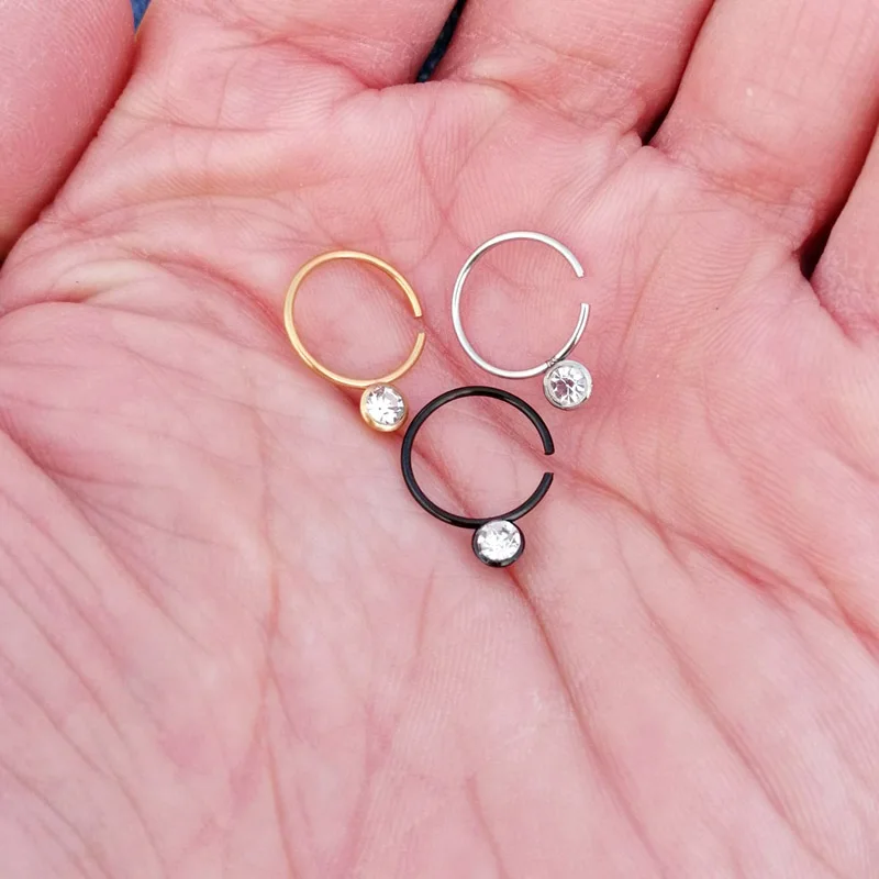 لامعة حجر الراين رقيقة هوب الأنف الدائري الفولاذ المقاوم للصدأ مسمار وهمية ثقب الغضروف الزنمة الأذن مجوهرات للجسم الإكسسوار #3