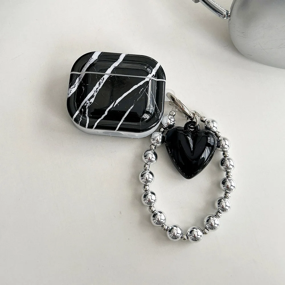 Casing earphone silikon persegi tekstur marmer, casing earphone silikon persegi gaya sederhana untuk airpods 1/2/3/4 pro 2 gelang hati cinta plating mewah