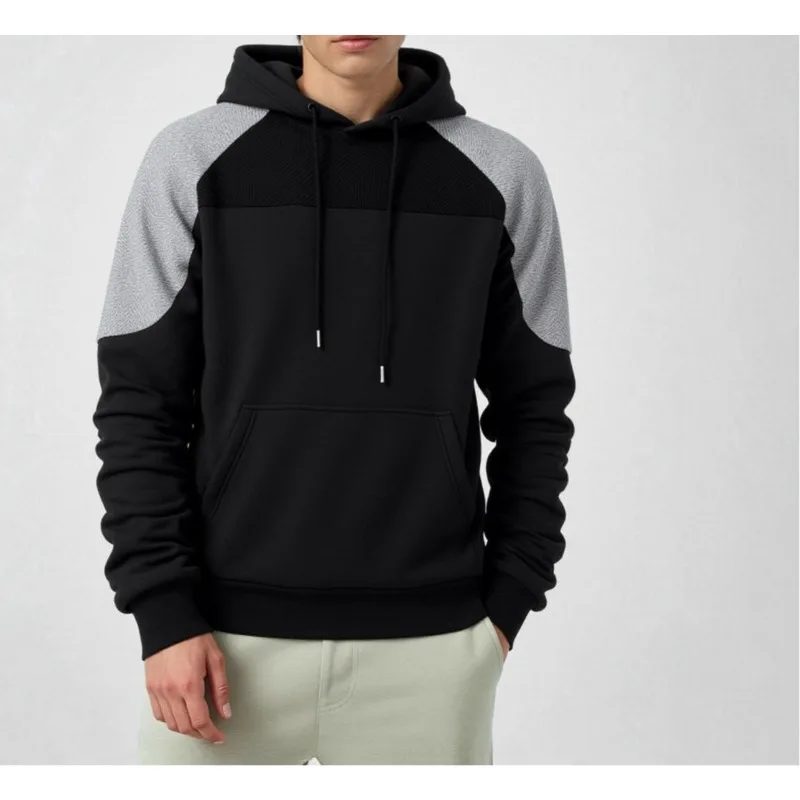 

2026 Autumn and Winter New Trend Loose Large Size Color Matching Shoulder Hooded Sweater Men's Casual Pullover Top Jacket