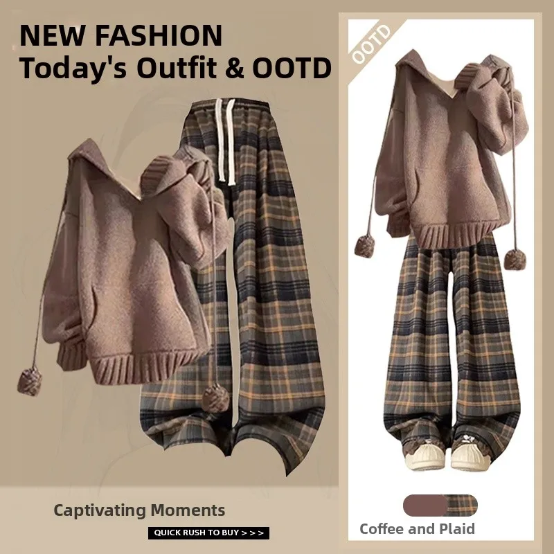 

Autumn Winter Women's Fashion Casual Loose Slimming Half-length Two-piece Set Comfortable Long-sleeve Hooded Top And Skirt Pants