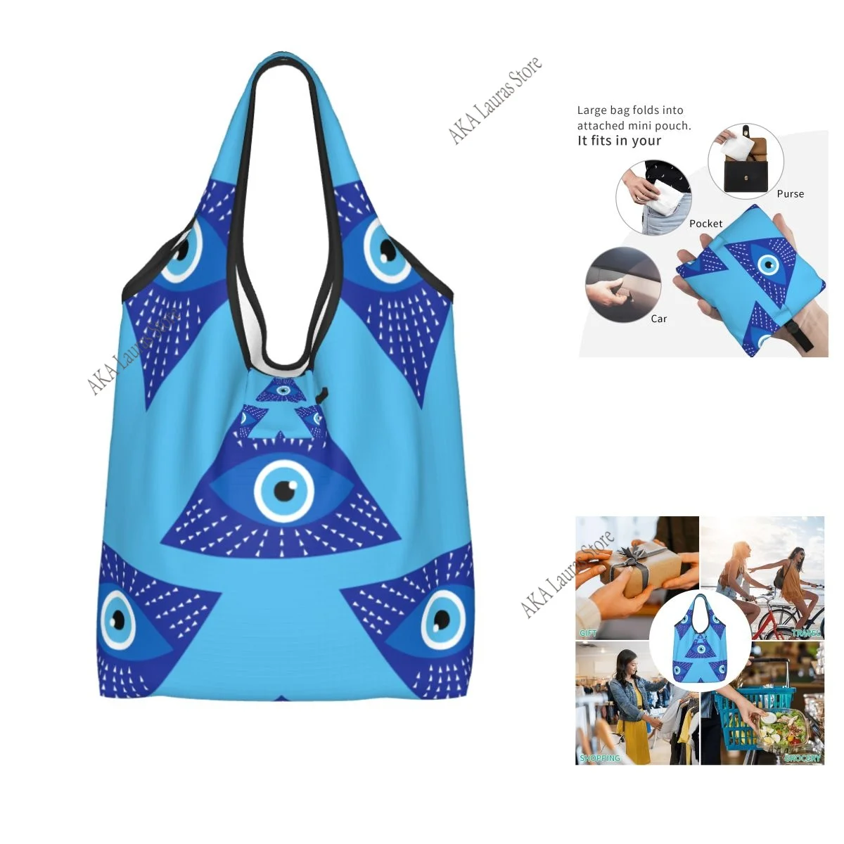 

Сумки для покупок женские портативные средиземноморские синие и золотые сумки для покупок сглаза большой емкости для продуктов