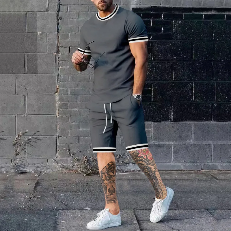 Letnie męskie zestawy dresów plażowych koszulka z krótkim rękawem dwuczęściowy garnitur oversize stroje sportowe odzież męska Streetwear