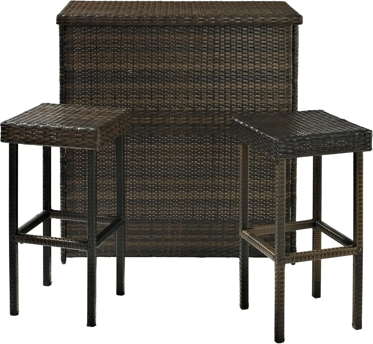 طقم بار خارجي من Crosley Furniture Palm Harbour مكون من 3 قطع مع مقعدين للفناء الخلفي والفناء والسطح والشرفة والبني