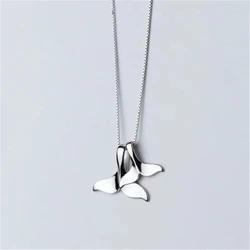 Uini-Tail hot new 925 sterling silver double dolphin fishtail necklace female temperament fashion dynamic pendant clavicle chain