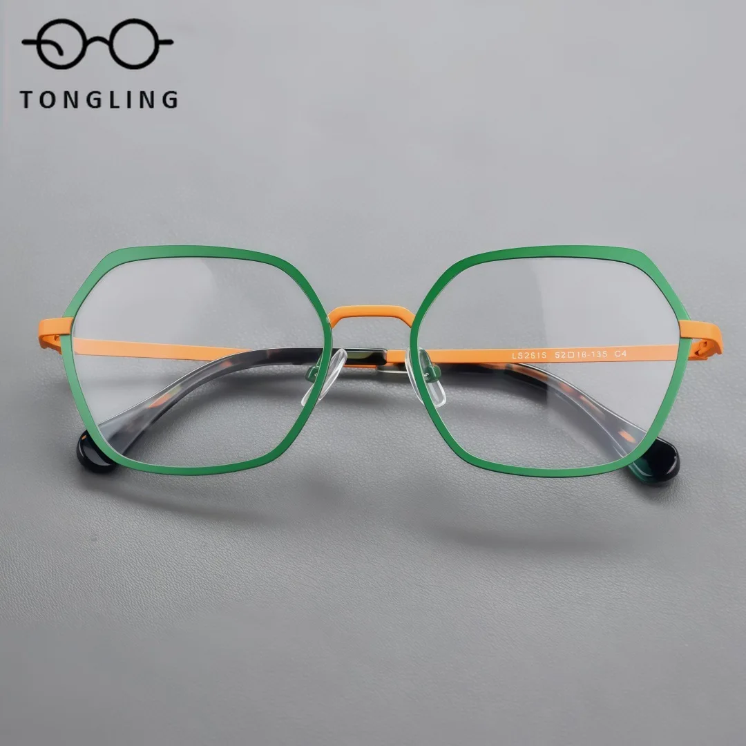 Women Handmade High-Quality Acetate Alloy Mixed Glasses Sophisticated Men Fashion Colorized Multi-Layered Simple Eyeglass Frame