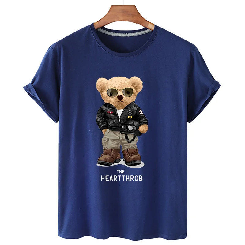 

100% Cotton Cool Bear Print Shirt Short Sleeve O-neck Loose T-shirt Women's Summer Plus Size T-shirt For Men And Women S-4XL