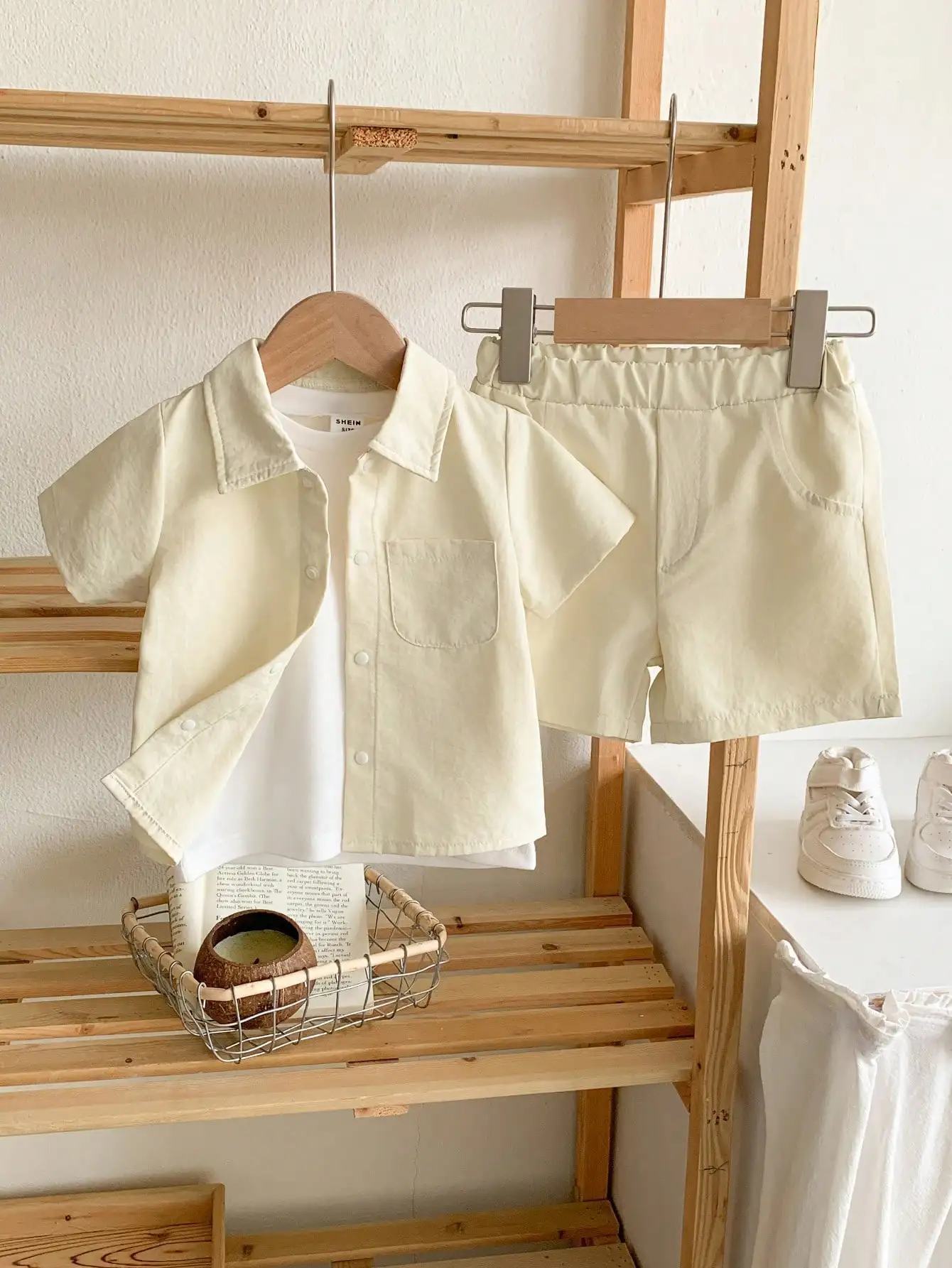 

2025 New Apricot Lapel Short-Sleeve Pants Fabric Skin-Friendly Cool Soft Version Of Loose Simple Travel Vacation Baby Suit