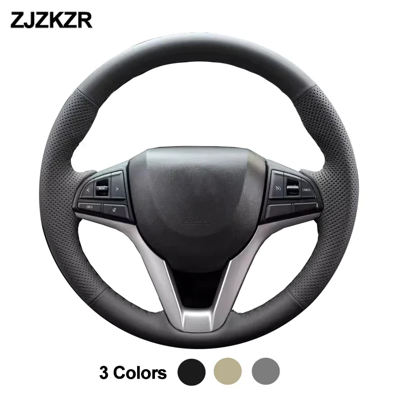 Hand Sewing Car Braid on Steering Wheel Cover For Suzuki ignis 2016-2021 2022 2023 2024 Beige Dark Gray Microfiber Leather