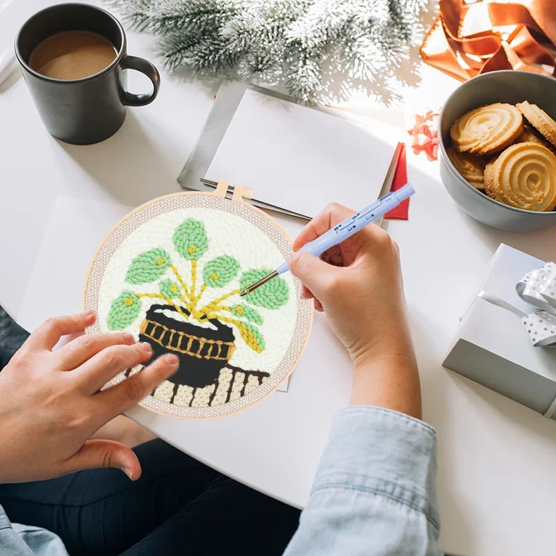 Embroidery Sets,Handmade Punch Needle Embroidery Kit Floral Plant Pattern Starter Kit Magic Tufting Personalized Gift For Adults