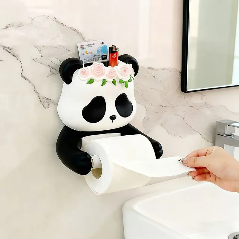 Cute Panda Toilet Roll Holder Wall Mounted for Kitchen Bathroom Toilet Paper Tissue Rack Storage