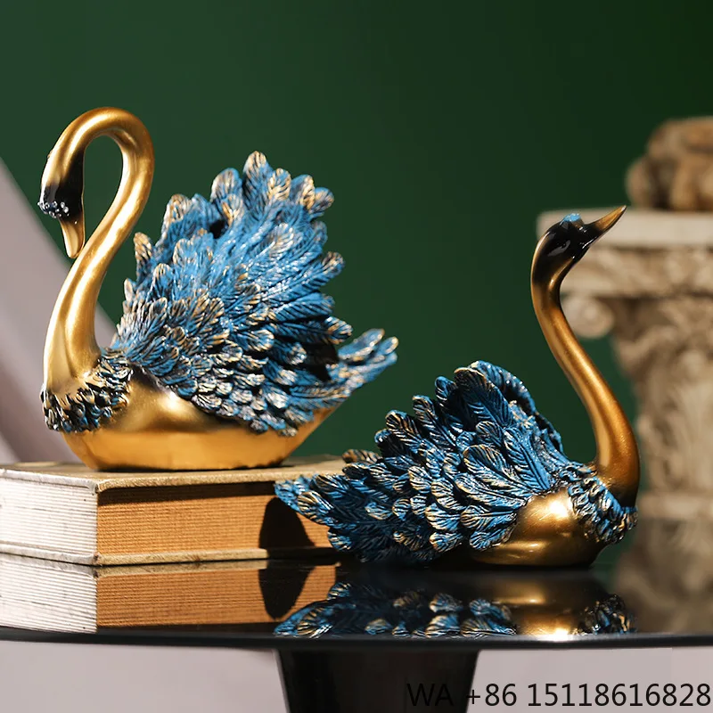 Creative Couple Swan Resin Art Deco Home Decor Ornament for Birthday & Diwali Living Room TV Cabinet Decoration