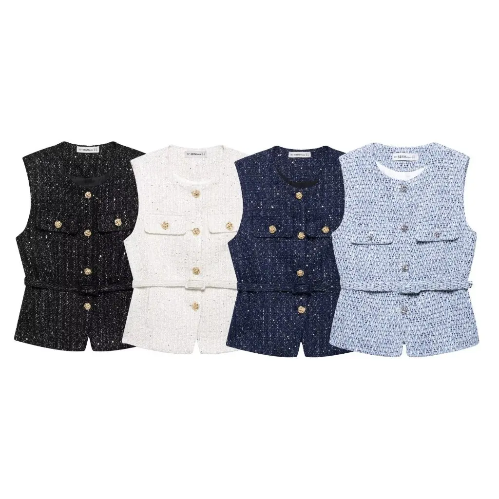 

Women's Texture Vest Belted European American Style Wholesale Clothing Fashionable Upperwear