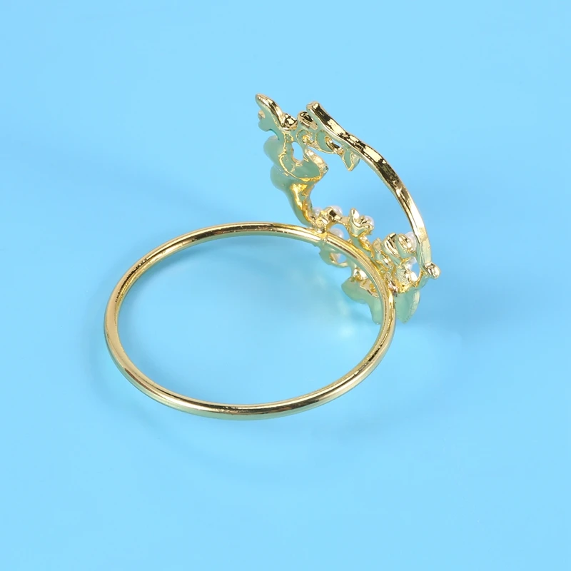 RIRI Napkin Ring Golden Pearl Flower Napkin Rings Set of 6 Metal Napkin Holder for Wedding Party Dinner Table Decoration
