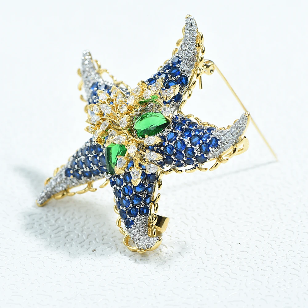 

ICEYY Gold Plated Blue Zironal Starfish Brooch Blue Crystal Jewelry for Women Men Cloth Decoration