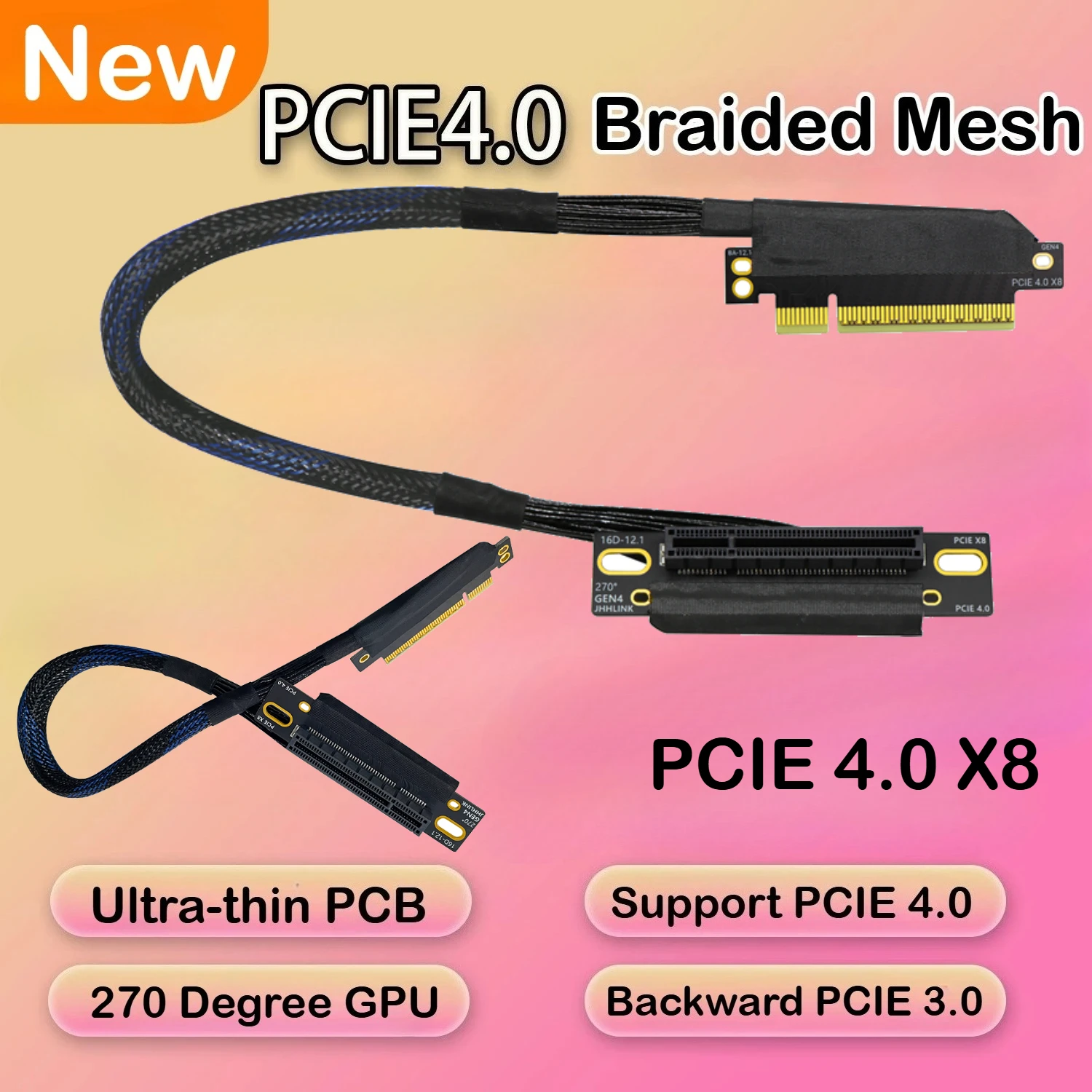 

Ultra-thin PCIE 4.0 X8 Graphics Card Video GPU Extension Braided Mesh Bending Gen4 8X Riser Cable for PC Server Built-in Chassis
