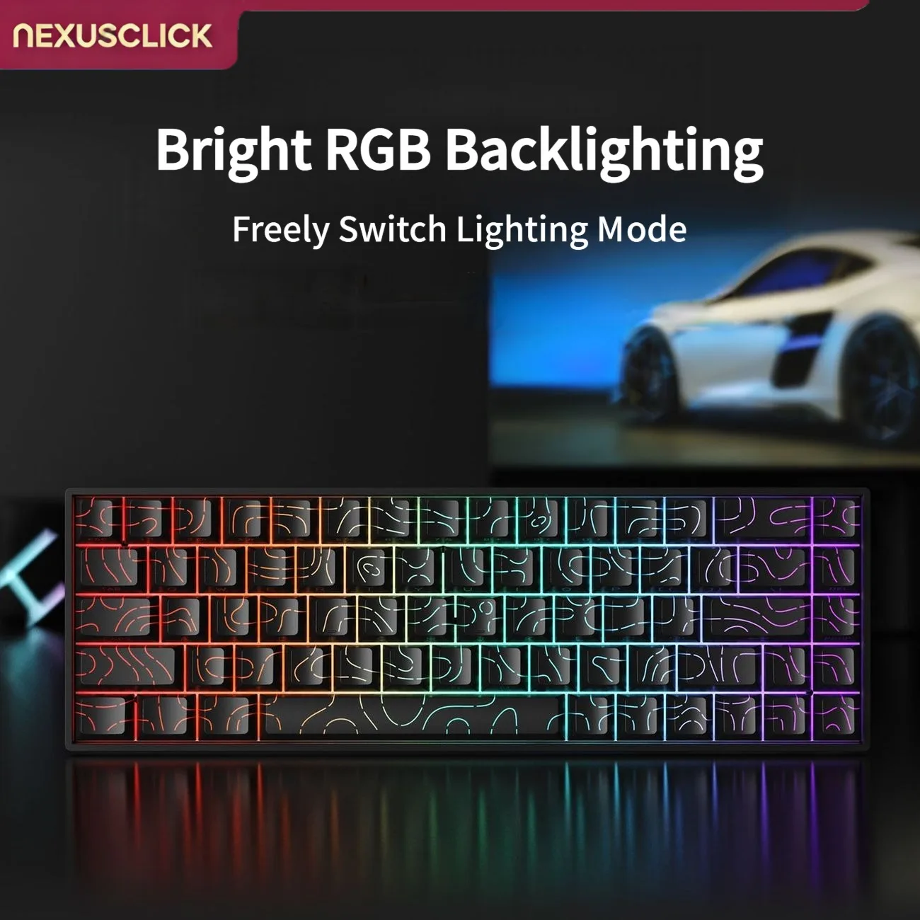 NexusClick K61 Brown Switch Gaming Keyboard, Wired Mechanical Hot Swappable RGB Backlit PBT Keycaps Esports Keyboard for Office