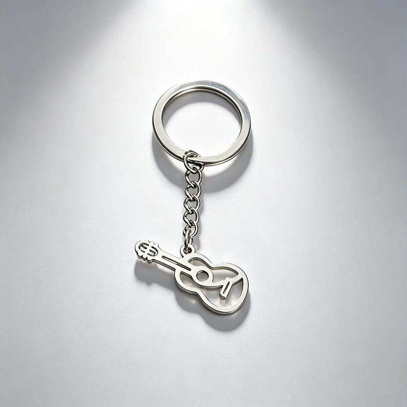 Hollow Stainless Steel Guitar Pendant Key Chain Metal Musical Instrument Keyring Girls Music Banquet Bag Keychains Accessories