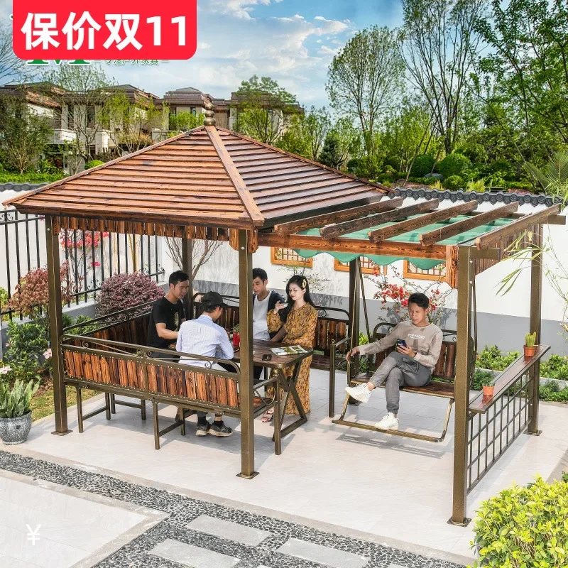 Yuanmao Pavilion Outdoor Courtyard Solid Wood Grape Shelf Assembly Anticorrosive Wood Swing Outdoor Villa Garden Sunshade