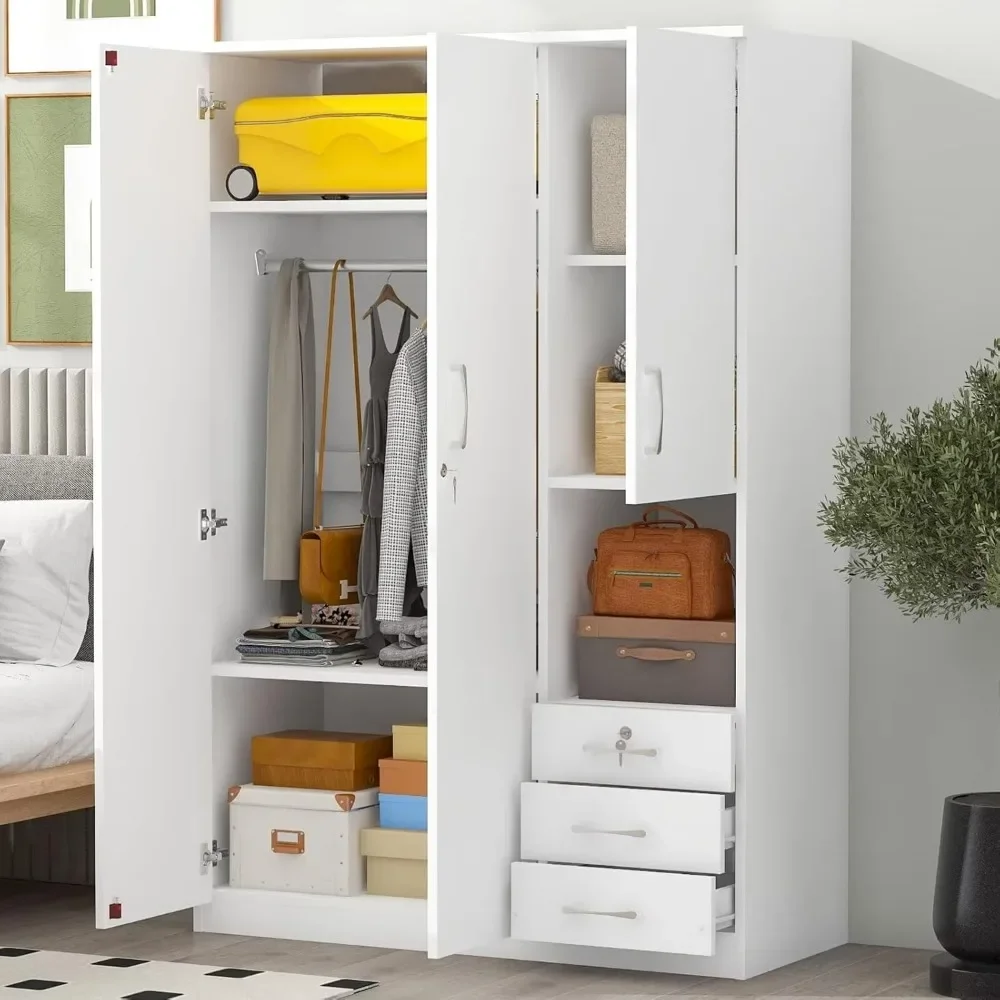 

Armoire Wardrobe Closet, 47.2''L*20" D*68.9" H Clothing Storage Cabinet with 6-Tier Shelves and Hanging Rod, Household