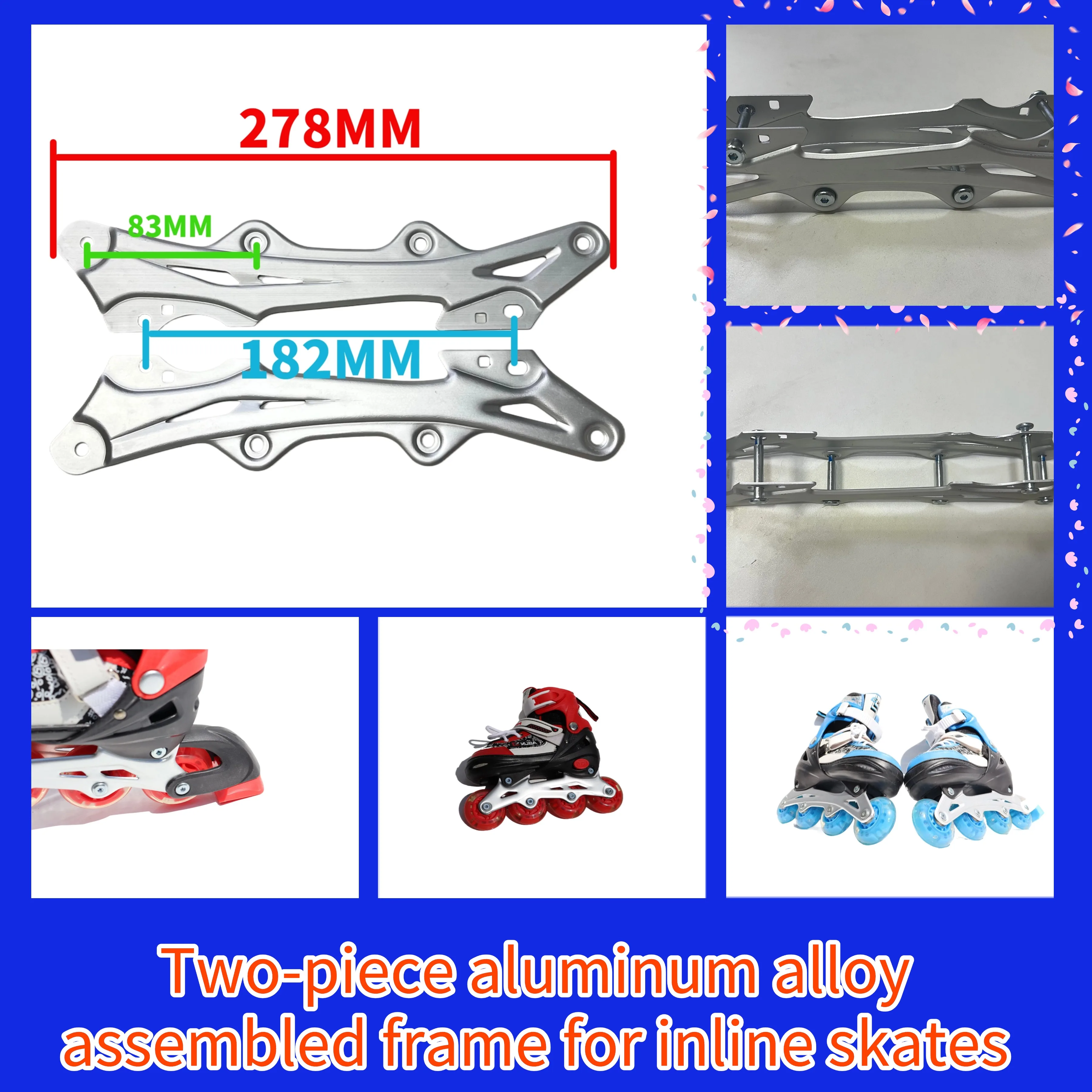 إطار من سبائك الألومنيوم من نوع شفرة التزلج المضمنة للأطفال، مسافة فتحة التركيب 160 مم و182 مم، يناسب العجلات أقل من 72/76 مم