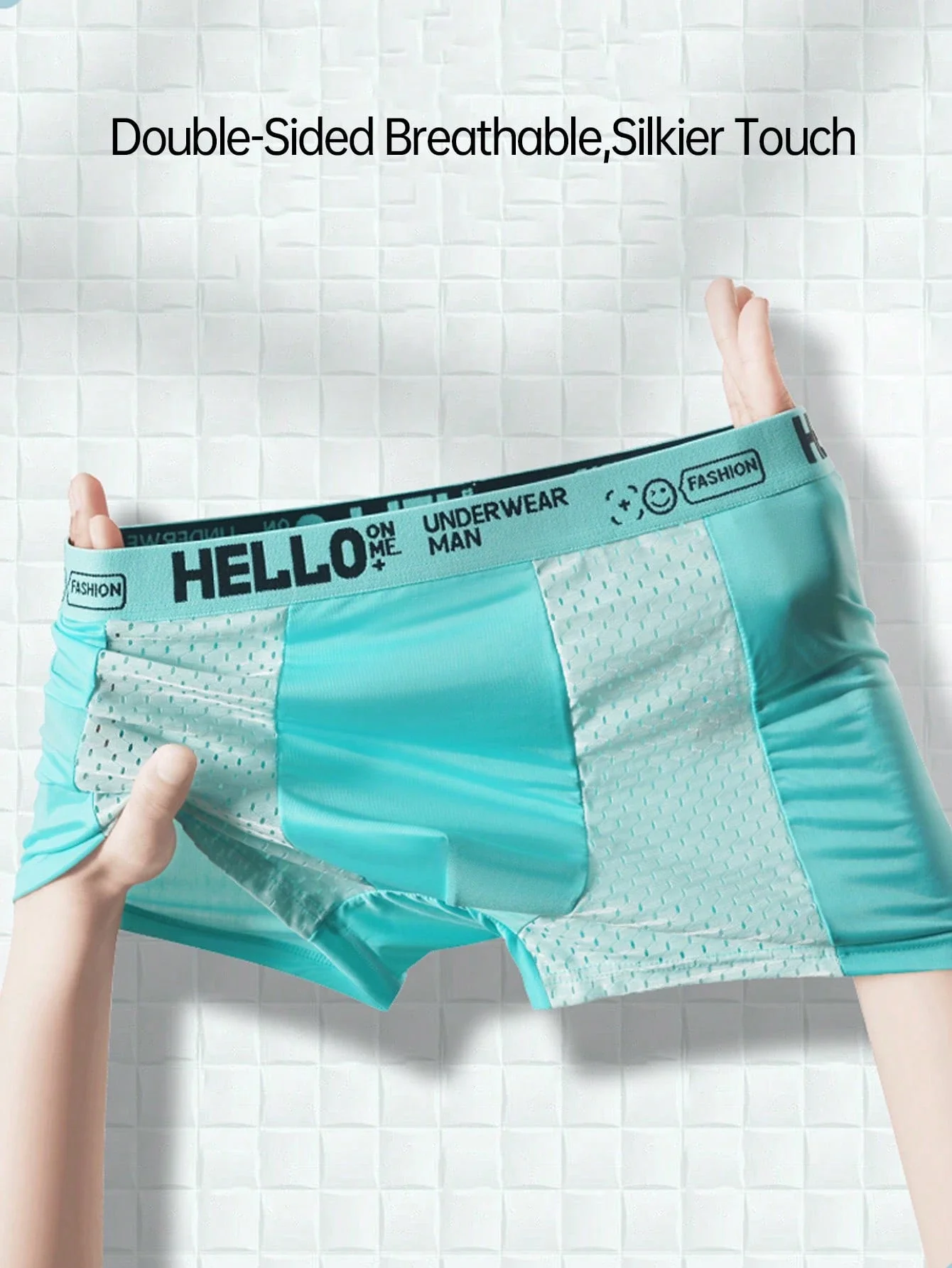 

Мужские трусы-боксеры из ледяного шелка с сетчатыми вставками, дышащие, быстросохнущие, с эластичным поясом с надписью