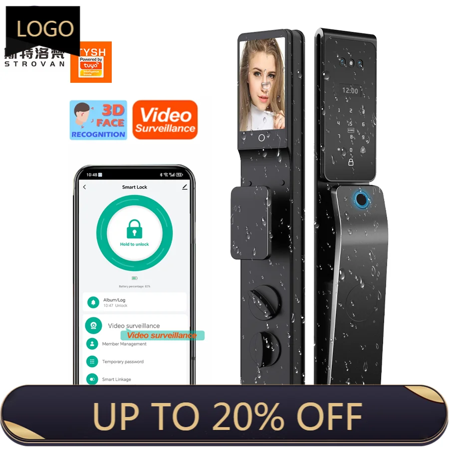 STLF Tuya Alexa Voice Ip66 Waterdicht 3D Gezichtsherkenning Real Time Video Intercom Vingerafdruk Digitaal Slim Deurslot