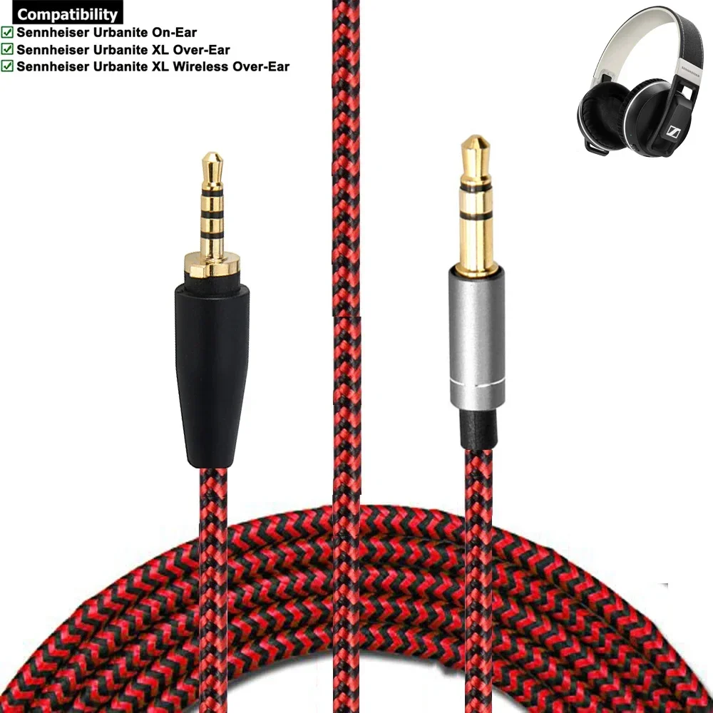 Replacement Stereo Audio Cable Nylon Braided Tangle-Free Cord For Sennheiser Urbanite On-Ear XL Wireless Over-Ear Headphones