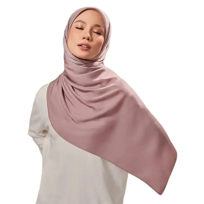 28 Colors Malaysia Popular Square Tudung 110*110cm Kerchief Plain Muslim Hijab Scarf Polyester Material Matte Satin Scarf