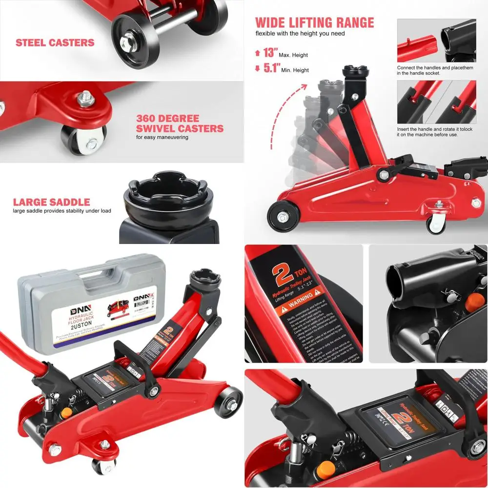 Cric trolley idraulico a basso profilo da 2 tonnellate, capacità di 4000 libbre, cric di sollevamento per auto in acciaio, portata 5,1-13, rosso