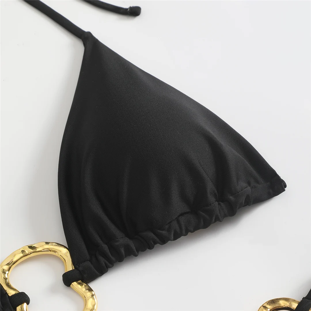 Mit Rock, Neckholder, Metallring, Bikini, Damen-Badebekleidung, Damen-Badeanzug, dreiteiliges Bikini-Set, gepolsterter Badeanzug, Badeanzug, Schwimmanzug V7068 – Detail 18
