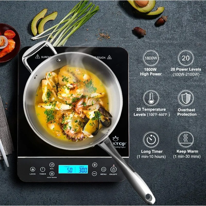 Duxtop Portable Induction Cooktop, Countertop Burner Induction Hot Plate with LCD Sensor Touch 1800 Watts,Silver 9600LS/BT-200DZ