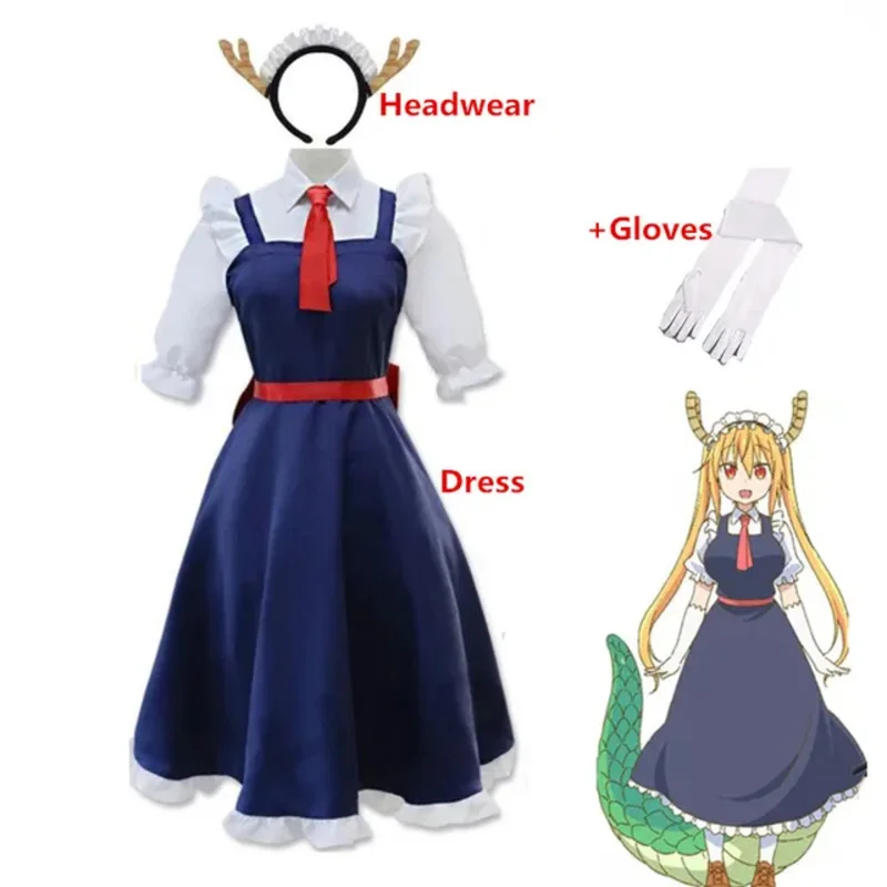 Kostium Cosplay Anime Toru Sukienka Smoczej Pokojówki Miss Kobayashi z Peruką i Ogonem Akcesoria Karnawałowe Halloween