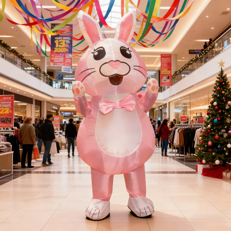 

Cute Pink Bunny Inflatable Costume Funny Cartoon Rabbit Cosplay blow up Suit Christmas carnival Easter Party costume Unique Gift