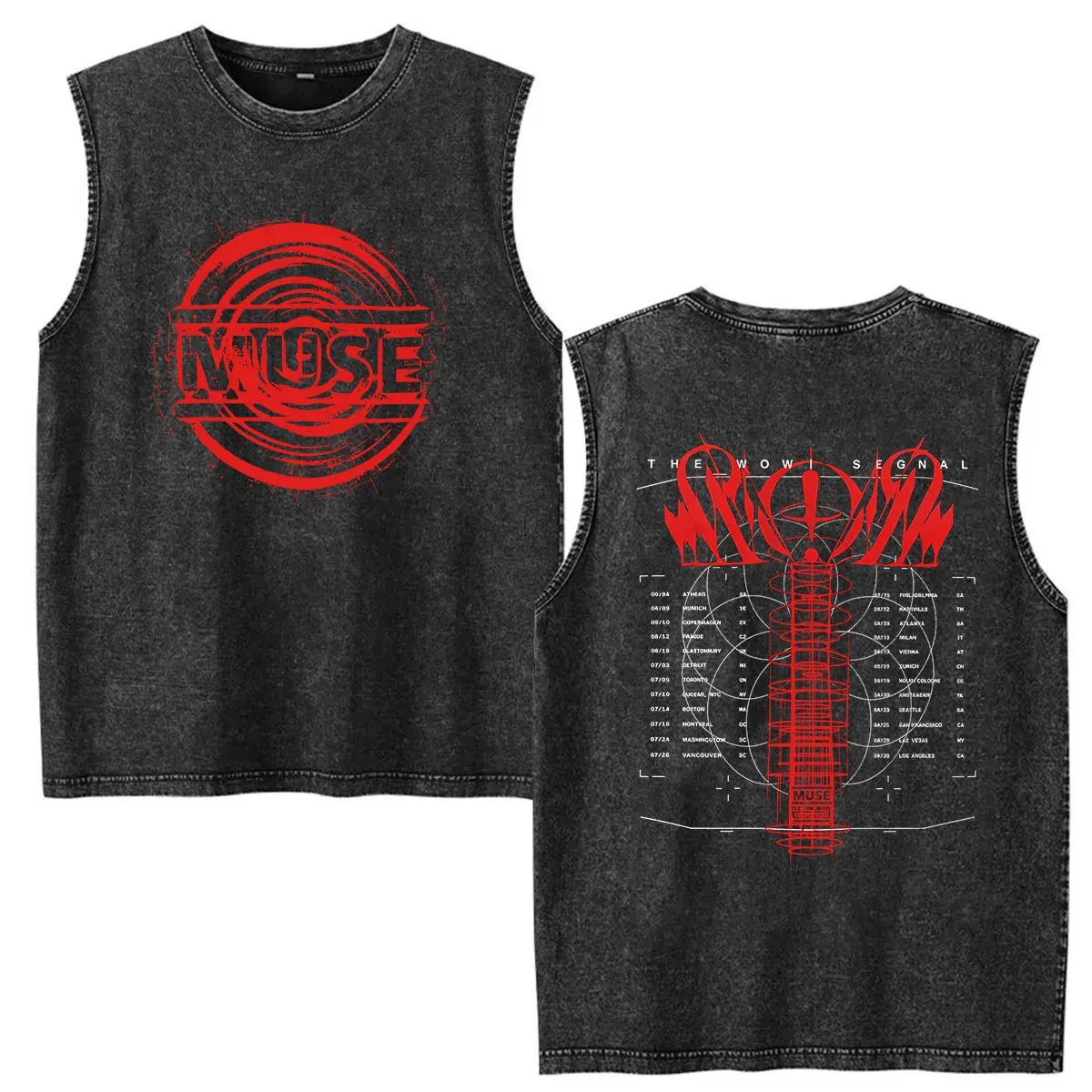 Washed Vest Band MUSE Muse The Wow! Signal Tour 2026 T Shirts Men Women Vintage Fashion Oversized Cotton T-shirt Punk Streetwear
