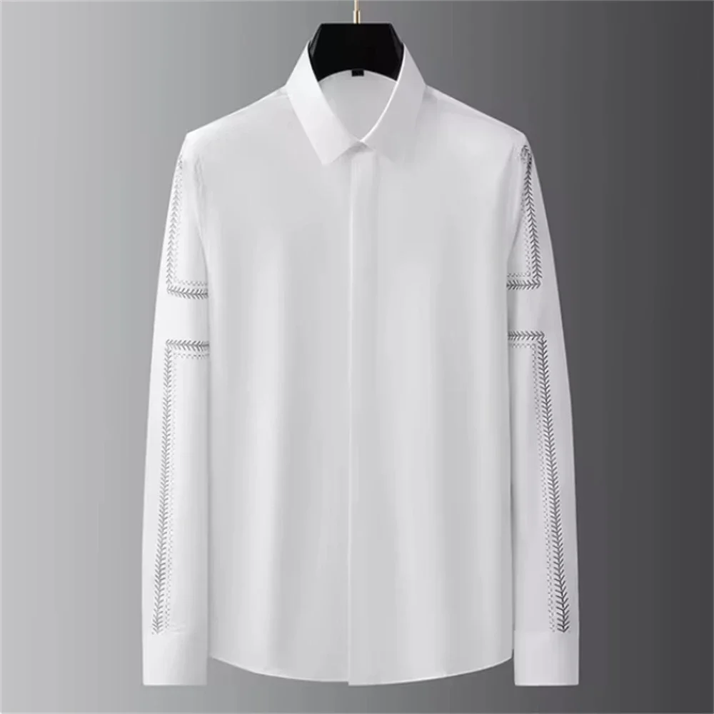 Luxury basic shirt men's long sleeved casual shirt solid color fashion street high-end plus size men's XS-6XL fast shipping