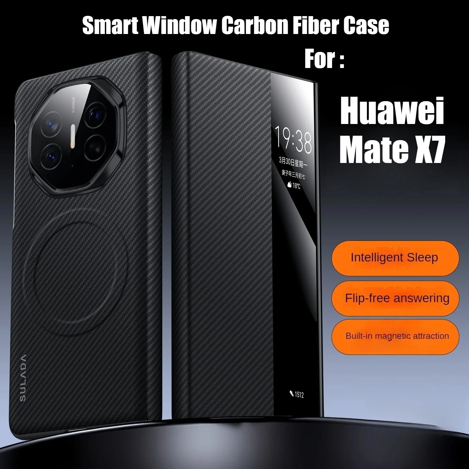 

Бизнес-чехол из углеродного волокна с умным окном для телефона Huawei Mate X7/6/5 XT XTs, противоударный чехол с магнитной беспроводной зарядкой