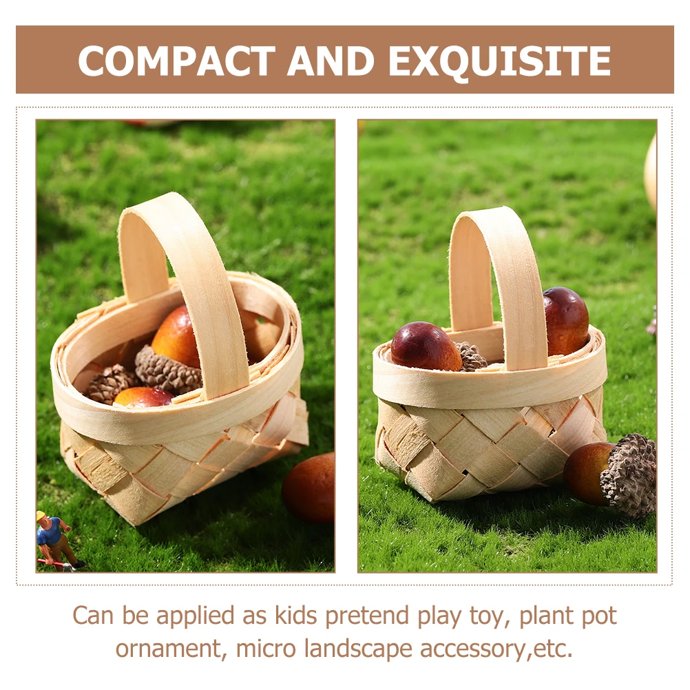 

10 Pcs Mini Wood Chip Baskets Handwoven Small Handle Decorative Wedding Birthday Kids Toy Planter nament Storage
